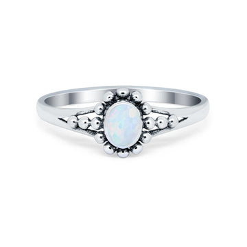 Bali Design Oxidized Style Lab Created White Opal Ring 925 Sterling Silver